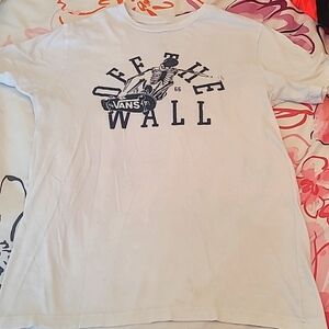 Vans Off The Wall Shirt White Medium Skeleton on Skateboard